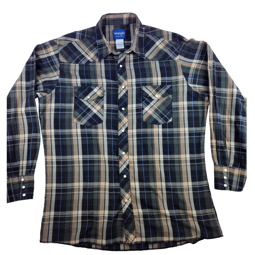 Wrangler Western Plaid Shirt Mens XL Tall Cowboy Rodeo Long Sleeve Button Up